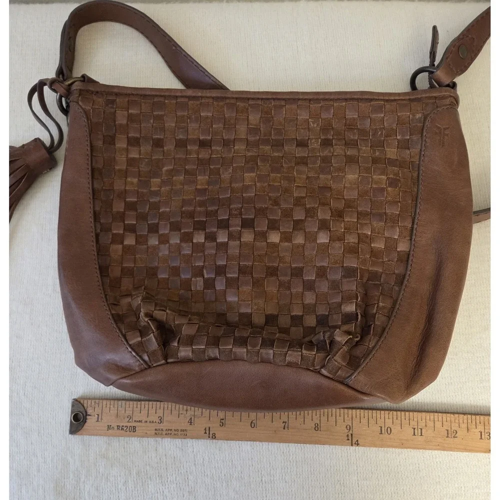Frye New‎ Oriana Cognac Brown Woven Leather Hobo Shoulder Bag Long Tassel